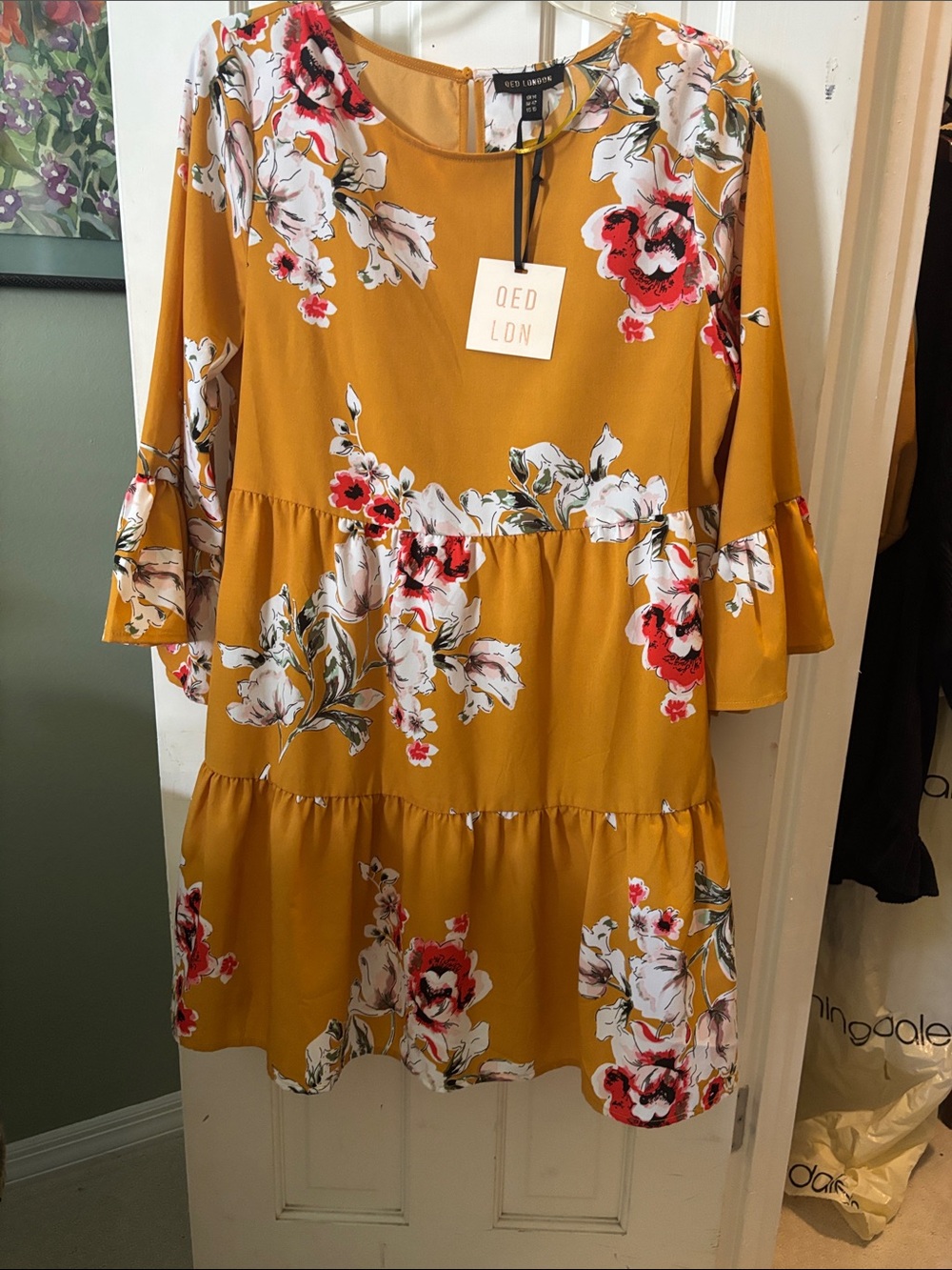 QED London Mustard Floral Mini Dress